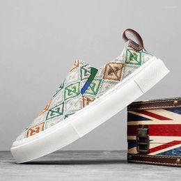 Casual Shoes 2024 Men Loafers Fashion Mixed Colours Canvas Trend Geometric Patterns Sneakers Comfortable Board