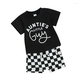 Clothing Sets Mama S Sunshine Summer Baby Boy Clothes Letter Print Short Sleeve T-Shirt Checkered Shorts Set 6 12 18 24M Toddler Outfit