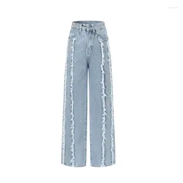 Women's Jeans SuperAen 2024 Spring Design Fashion Edge High Waist Denim Wide Leg Pants Loose