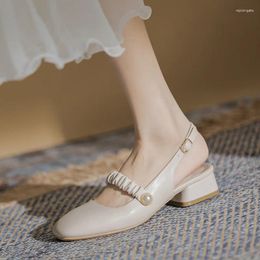 Dress Shoes Comem 2024 Casual Square Toe Shallow Mouth Low Heels Sandals Pearl Women's Summer Shoe Luxury Elegant Woman Mary Jane 34