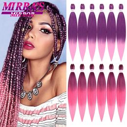 6 Bundle Pre-Stretched Braiding Hair Ombre Rose Pink 28 Inch Soft Yaki Synthetic Jumbo Braids Hair Yellow Green Purple 240426