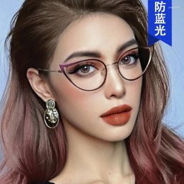 Sunglasses Paint Hollowed Out Cat Eye Anti-blue Glasses Frame Ins Female European And American Fashion Trend Metal Flat Mirror