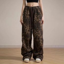 Women's Pants Leopard Print Denim Women Y2k Oversized Wide Leg Streetwear Korean Fashion Baggy Jeans Vintage Hip Hop Trousers