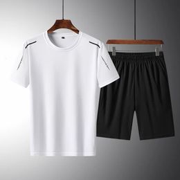 NASA GISS Summer Sports Casual Quick Dried Ice Silk Set Short sleeved Shorts Round Neck Tshirt and Mens Pants 240430