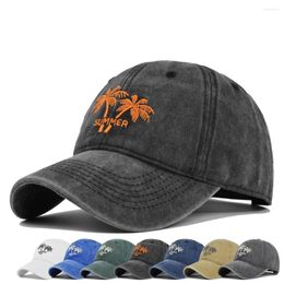 Ball Caps Coconut Tree Cotton Embroidered Baseball Vintage Peaked Cap Washed Distressed Trucker Snapback Hats