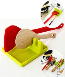 Kitchen Utensil Rest Spoon Pot Pan Lid Pot Shovel Holder Tools Food Grade Plastic Shelf Gray and Green 2367678