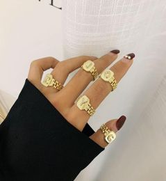 Newest Style Fashion Gold Colour Chain Ring for Women AZ Letter Adjustable Opening Ring Jewellery Femelle Bague6000474