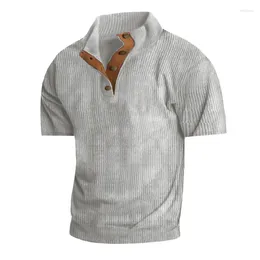 Men's Casual Shirts Summer Luxury Shirt For Man Short Button Polo Retro Lapel Stand Collar Sleeve Corduroy T-shirt
