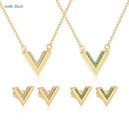 Necklace Earrings Set MHS.SUN Fashion Gold Plated Zircon Jewellery Minimalist Letter V-shape Stud For Women Geometric Party Gift
