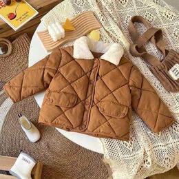 Jackets 2024 Children's Warm Cotton Winter Fur Collar Coats Baby Short Quilted Kids Clothes Girl Boy Thick Outerwear