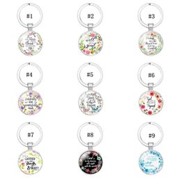 2019 Catholic Rose Scripture keychains For Women Men Christian Bible Glass charm Key chains Fashion religion Jewelry accessories 18446127