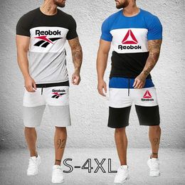 Men's Tracksuits T-Shirt Short Pants 2 Piece Sets Man Patchwork Printed Sportswear Sleeve Shorts Outfits Hip Hop Streetwear