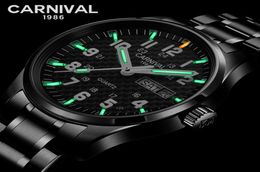 CARNIVAL 25 years Tritium Self Luminous Quartz Men039s Watches Top brand full black Watch men with Swiss movement Double Calend7379020