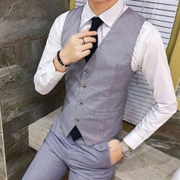 Men's Vests Suit Vest Business V-neck Color Daily Waistcoat Formal Indoor Mens Office Regular Sleeveless Style Appointments