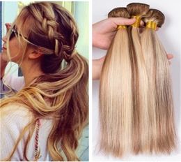 8613 Brown Highlight Mixed with Blonde Piano Colour Virgin Peruvian Hair Double Wefts Straight 3Pcs Piano Colour Human Hair Weave 4095231
