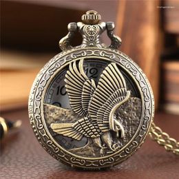 Pocket Watches Antique Watch Hollow Out Eagle Hawk Wing Bronze Quartz Movement Necklace Chain Clock For Men Women Gift Reloj