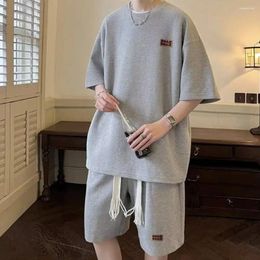 Men's Tracksuits Regular Fit Men Outfit Summer Casual Set O-neck Short Sleeve T-shirt With Elastic Drawstring Waist Wide Leg For A
