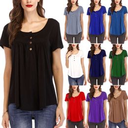 Spring and Summer Women's Loose Pleated Button Loose Fashion Short Sleeved T-shirt Top