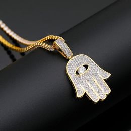 Chains Hamsa Hand Of Fatima Pendant Necklace Gold Micro Pave Cubic Zircon Chain Hip Hop WomenMen Jewellery Gift7511262