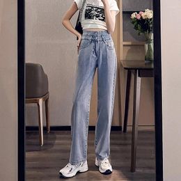 Women's Jeans 2024 Highwaisted Denim Trousers Women's Korean Version Spring Summer Two Buckles Loose Straight Pants