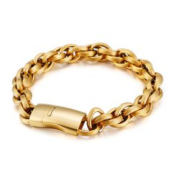 Hip Hop Stainless Steel 18K Gold Plaated Chain Bracelets European and American Cool Men Thick Heavy Titanium Steel Bangle2176649