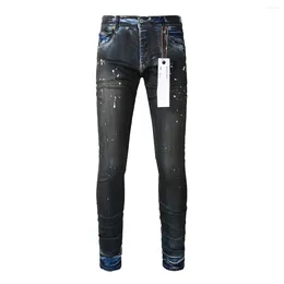 Women's Pants Purple ROCA Brand Jeans Fashion High Street Heavy Industries Handmade Black Oil Paint Repair Low Rise Skinny Denim