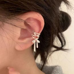 Backs Earrings 2024 Niche Design Feeling Pure White Ribbon Ear Bone Clip Without Piercing Ballet Style Female