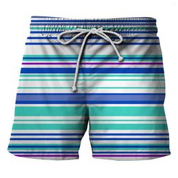 Men's Shorts Striped Printed Beach Pants Summer Casual Swimming Surfing Outdoor Drawstring Elastic Waist Workout