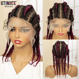 14 Inches Synthetic Full Lace Cornrow Box Braids Wig Short Braided Lace Front Wigs for Women Jumbo 1B/99J Box Braid Lace Wigs 240430