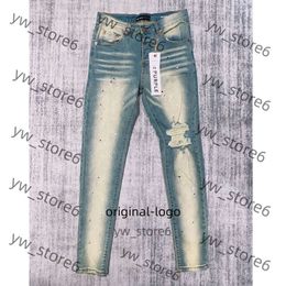 Purple Jeans Men's Jeans Designer Purple Brand Mens Male Light Blue Purple Brand Jeans High Street Denim Paint Graffiti Pattern Damaged Ripped Skinny Pants 2684