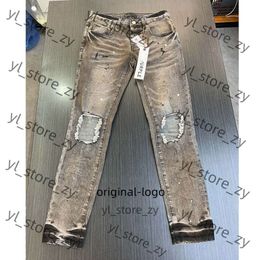 Purple Jeans Men's Jeans Designer Purple Brand Mens Male Light Blue Purple Brand Jeans High Street Denim Paint Graffiti Pattern Damaged Ripped Skinny Pants 3879