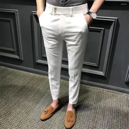 Men's Suits Men Casual Pants Formal Social Ankle Length Ninth Soft Fabric Slim Fit Zip Up Straight Business Suit Trouser