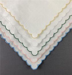 Set of 12 Home Textiles Wedding Handkerchiefs Ladies Handkerchief Irish Linen Colour embroidered Scalloped Edge Hankies 3030 CM8605898