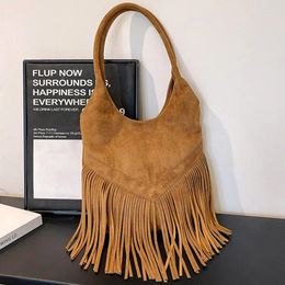 Drawstring Fashion Trending In Women Shoulder Bags Luxury Designer Totes Handbags For 2024 Tassel Female Purses Suede Bucket Bag