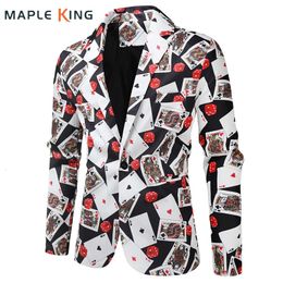 Mens Blazer Jacket Coats Playing Cards Poker 3D Print Party Dress Suit Costume Homme De Luxe Men Clothings Veste Pour Homme 240426