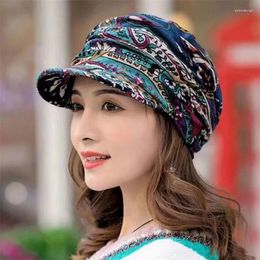 Ball Caps Women Vintage Floral Short Brim Hat Female Spring Autumn Lady Baseball Cap Foldable Ethnic Style Soft Print Hats