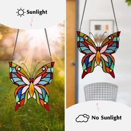 Decorative Figurines Butterfly Stained Glass Window Hangings Handmade Suncatcher Panels For Decor