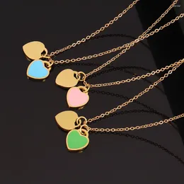 Chains 18k Gold Plated Stainless Steel Enamel Love Double Heart Pendant Necklace For Women Chain Choker Friendship Jewellery Wholesale