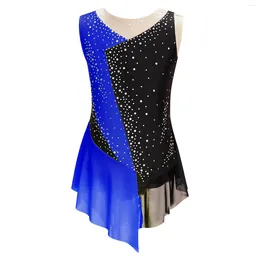 Stage Wear Children Girls Figure Ice Skating Dress Ballet Gymnastics Lyrical Dance Leotard Sleeveless Shiny Rhinestone Sheer Mesh Bodysuit