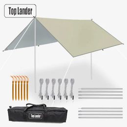 5x 4x Tarp With Support Pole Rope Peg Waterproof Awning Tent Shade Garden Sunshade Outdoor Camping Sun Shelter Beach Hammock 240417