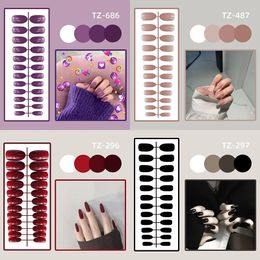 24PcsSet Long Round Head Bright Solid Color Press On Acrylic Nail Art Fake Nails Finished Wearing Manicure Reusable False 240423