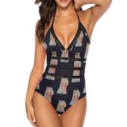 Women's Swimwear Roaring Rex Black Mesh Swimsuit One Piece Backless Sexy Beach Wear Summer Bathing Suits T Tyrannosaurus