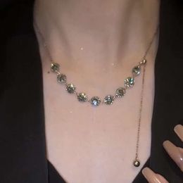 Luxury and Luxurious Crystal Set with Diamonds Pull-out Collarbone Chain Neck Womens Summer 2023 New Trendy Versatile Necklace