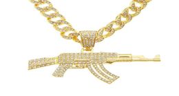 Pendant Necklaces Men Women Hip Hop Iced Out Bling Submachine Gun Necklace With 11mm Miami Cuban Chain HipHop Fashion Jewelry5749384