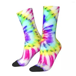 Women Socks Tie Dye Watercolour Artsy Neon Rainbow Novelty Stockings Ladies Comfortable Outdoor Sports Spring Non-Slip