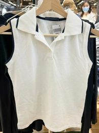 Women's Tanks 2024 Casual Women Patchwork Tank Tops Summer Turn Down Collar Button Cotton Sleeveless Vests Female Streetwear White Slim