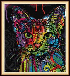 Colorful Cat home decor diy artwork kit Handmade Cross Stitch Craft Tools Embroidery Needlework sets counted print on canvas DMC 9962811