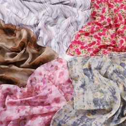 Scarves Wholesale Beautiful Flower Printed Chiffon Square Scarf Turban Ladies Headcloth High Quality Pattern Hijab Big Size Turbante