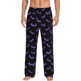 Men's Sleepwear Custom Cute Spooky Halloween Bats Black And Purple Pyjama Pants For Men Lounge Sleep Drawstring Bottoms With Pockets