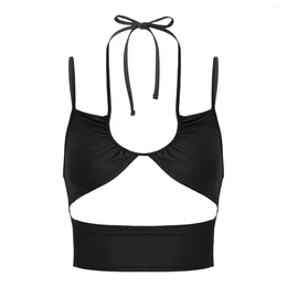 Women's Tanks Summer Halter Camisole Tank Women Lace-up Cutout Fashion Spaghetti Strap Crop Top For Party Club